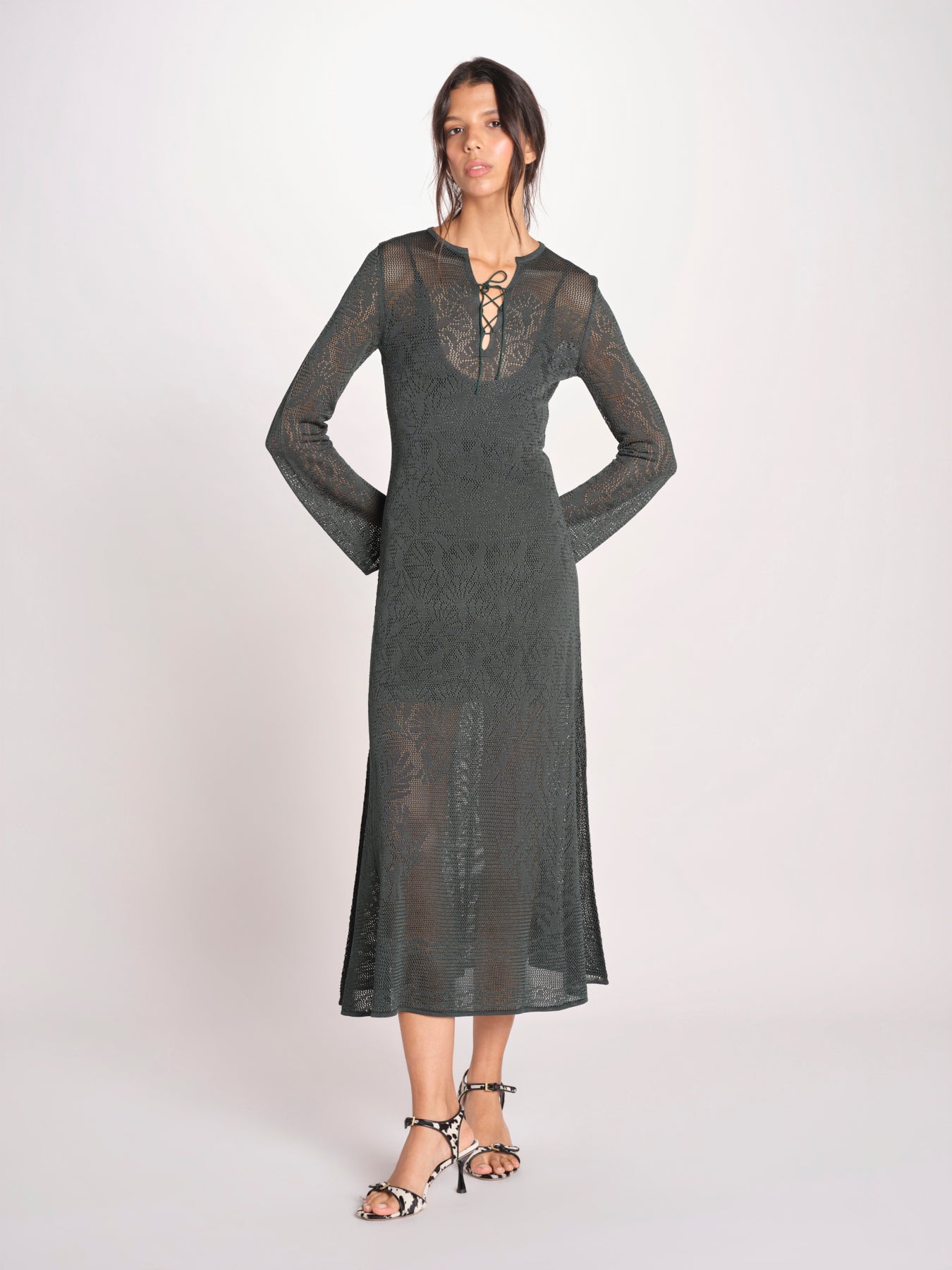 abito lungo con  manica lunga in maglia EZILDA 5EVC18-V08607 VERT BOUTEILLE vanessa bruno 