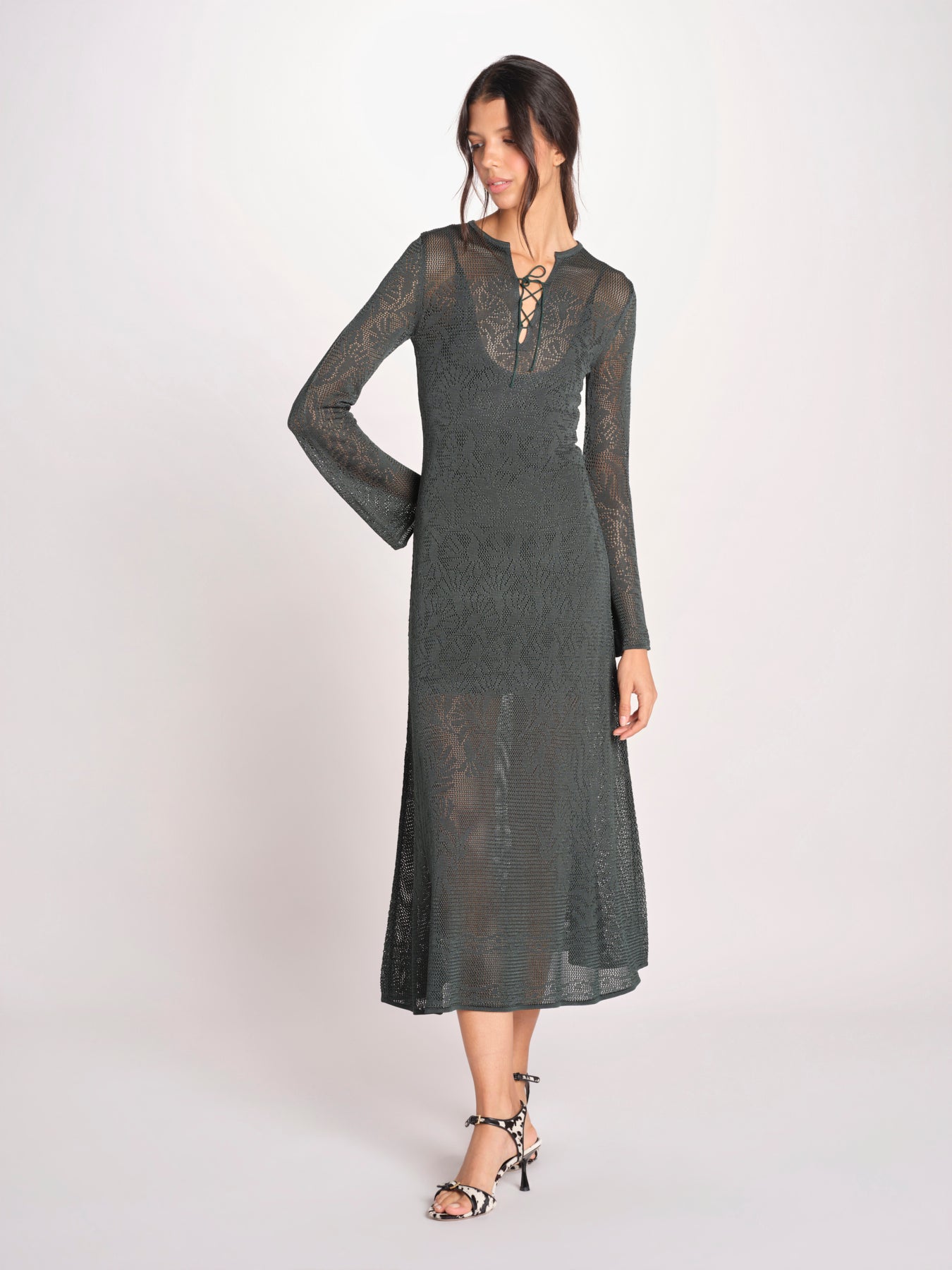 abito lungo con  manica lunga in maglia EZILDA 5EVC18-V08607 VERT BOUTEILLE vanessa bruno 