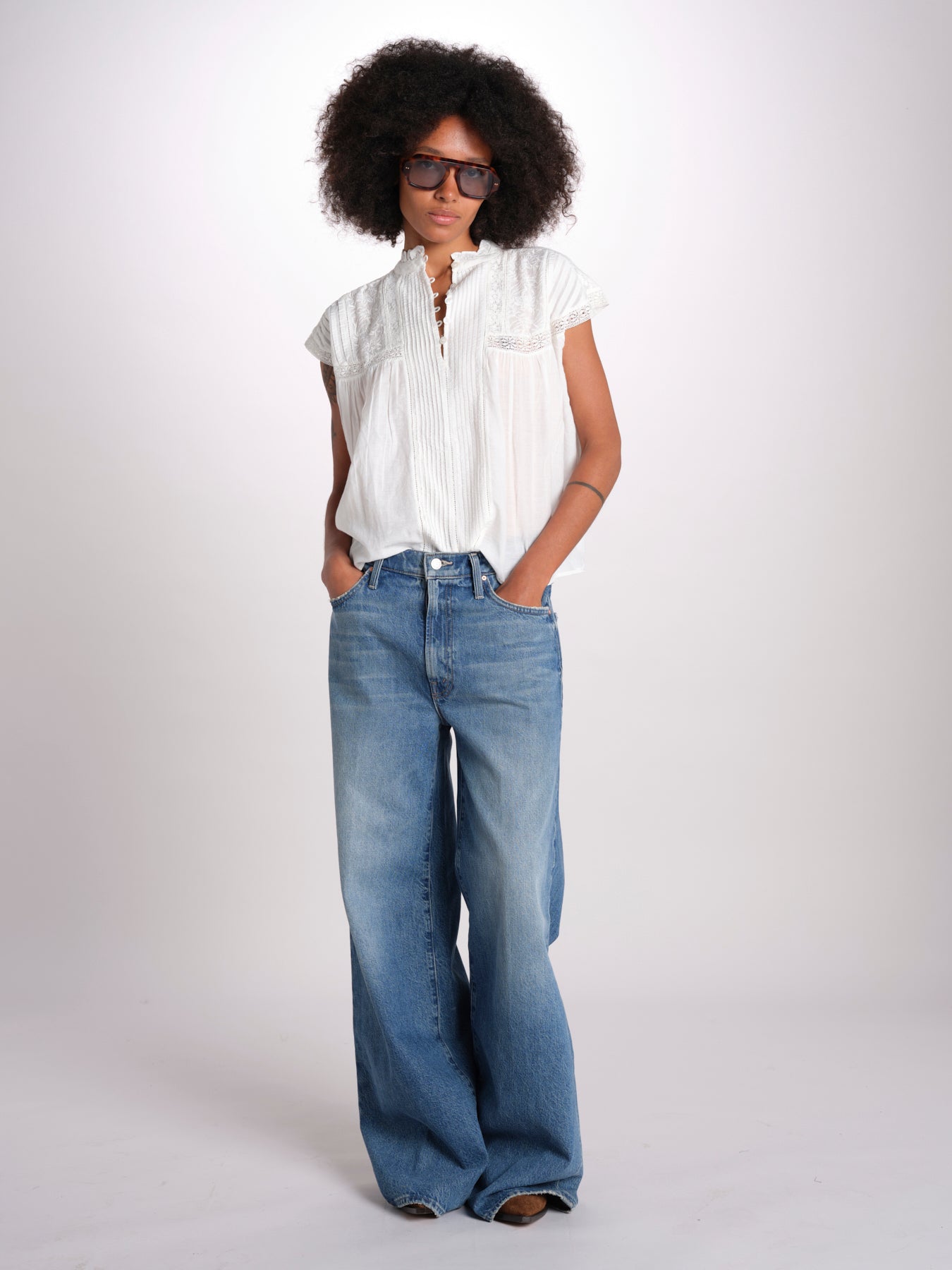 camicia in voille e pizzo con maniche corte GANU 6EVA53-V09890 BLANC vanessa bruno 