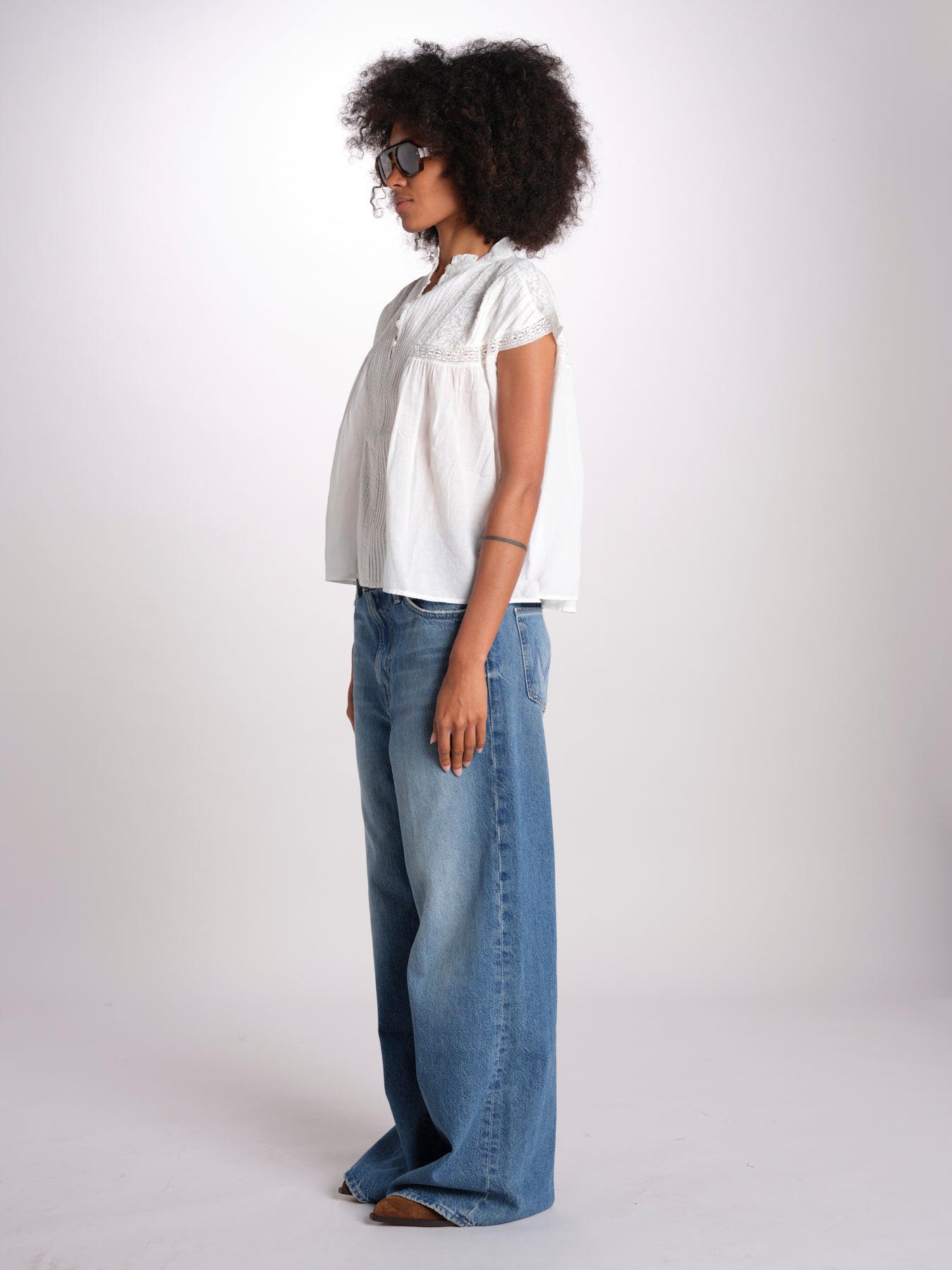 camicia in voille e pizzo con maniche corte GANU 6EVA53-V09890 BLANC vanessa bruno 