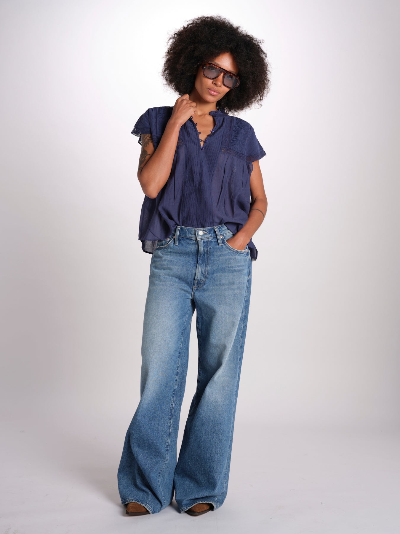 camicia in voille e pizzo con maniche corte GANU 6EVA53-V09890 ENCRE vanessa bruno 