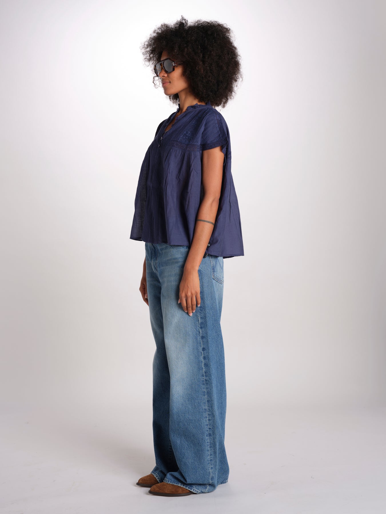 camicia in voille e pizzo con maniche corte GANU 6EVA53-V09890 ENCRE vanessa bruno 