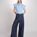 Camicia intarsio maniche alette GIFTY 6EVA04-V09857 AZUR vanessa bruno 
