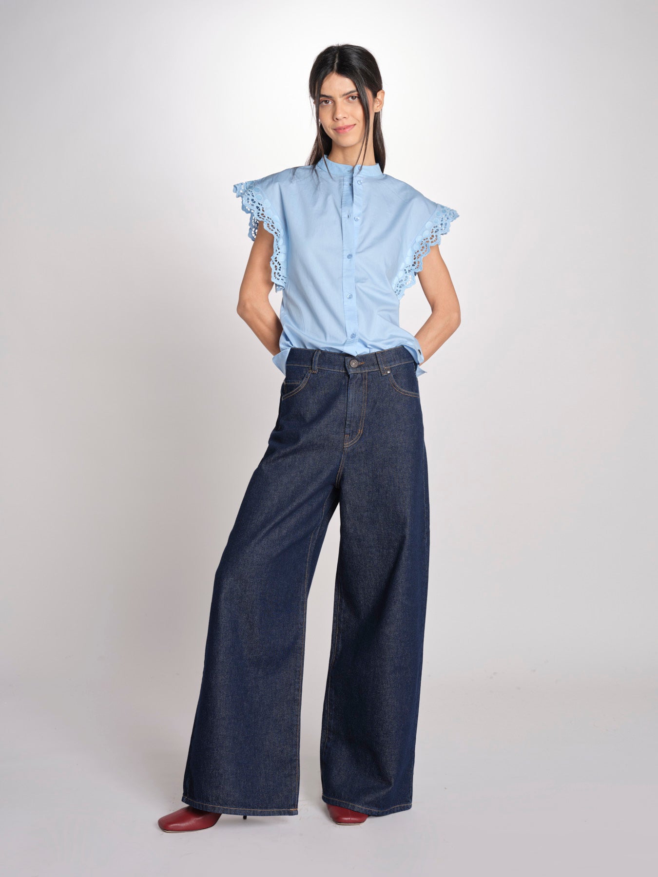 Camicia intarsio maniche alette GIFTY 6EVA04-V09857 AZUR vanessa bruno 