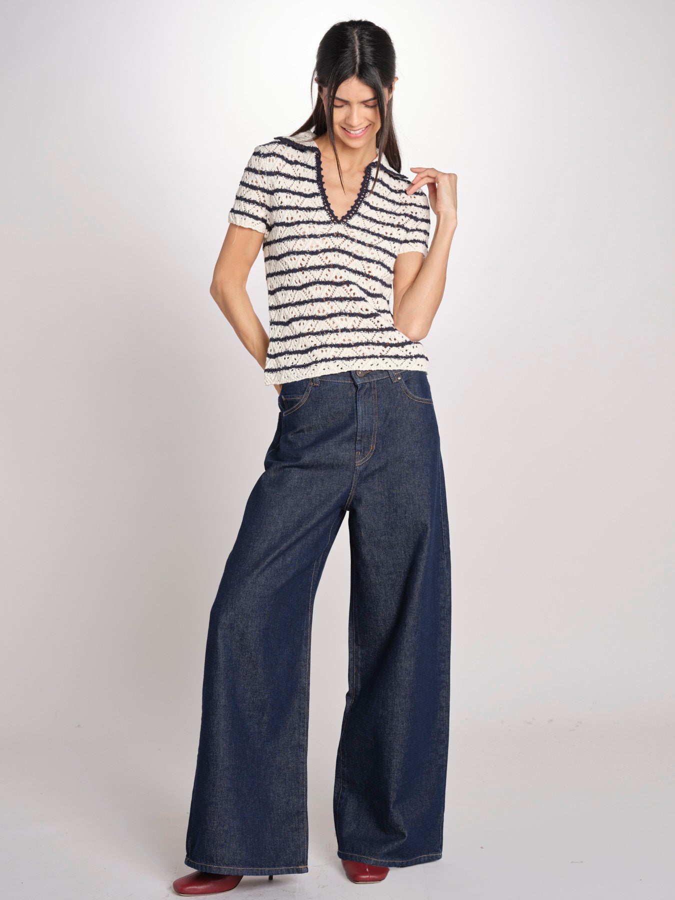 Top crochet GILLIS 5evc10-V15852 ECRU MARINE vanessa bruno 