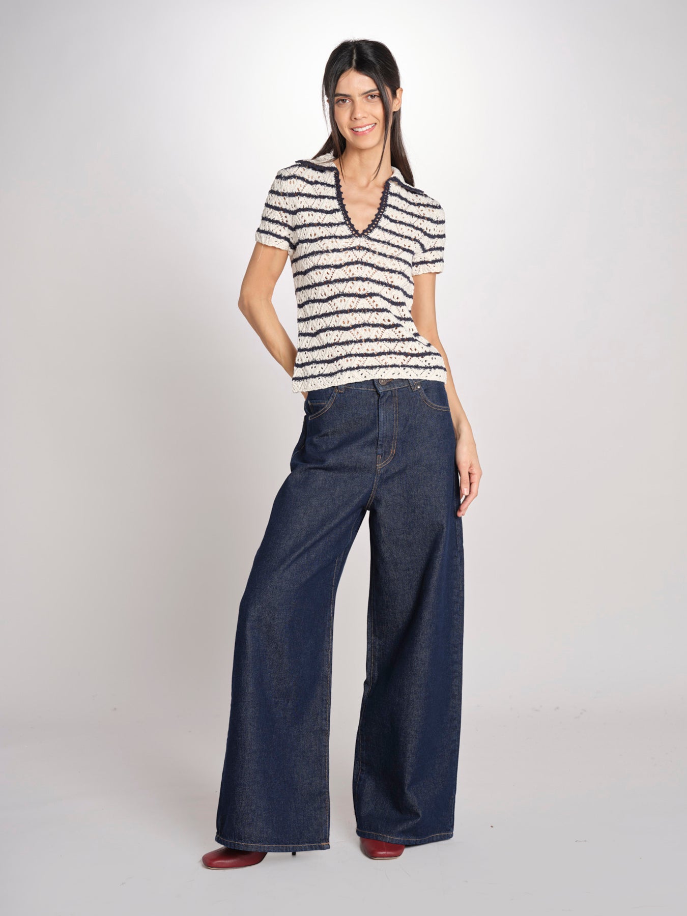 Top crochet GILLIS 5evc10-V15852 ECRU MARINE vanessa bruno 