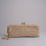 clutch lunga in paglia CORA CROCHET W04 SABBIA via mail bag 