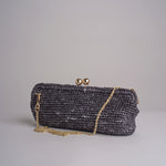 clutch lunga in paglia CORA CROCHET W11 NERO via mail bag 