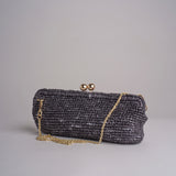 clutch lunga in paglia CORA CROCHET W11 NERO via mail bag 