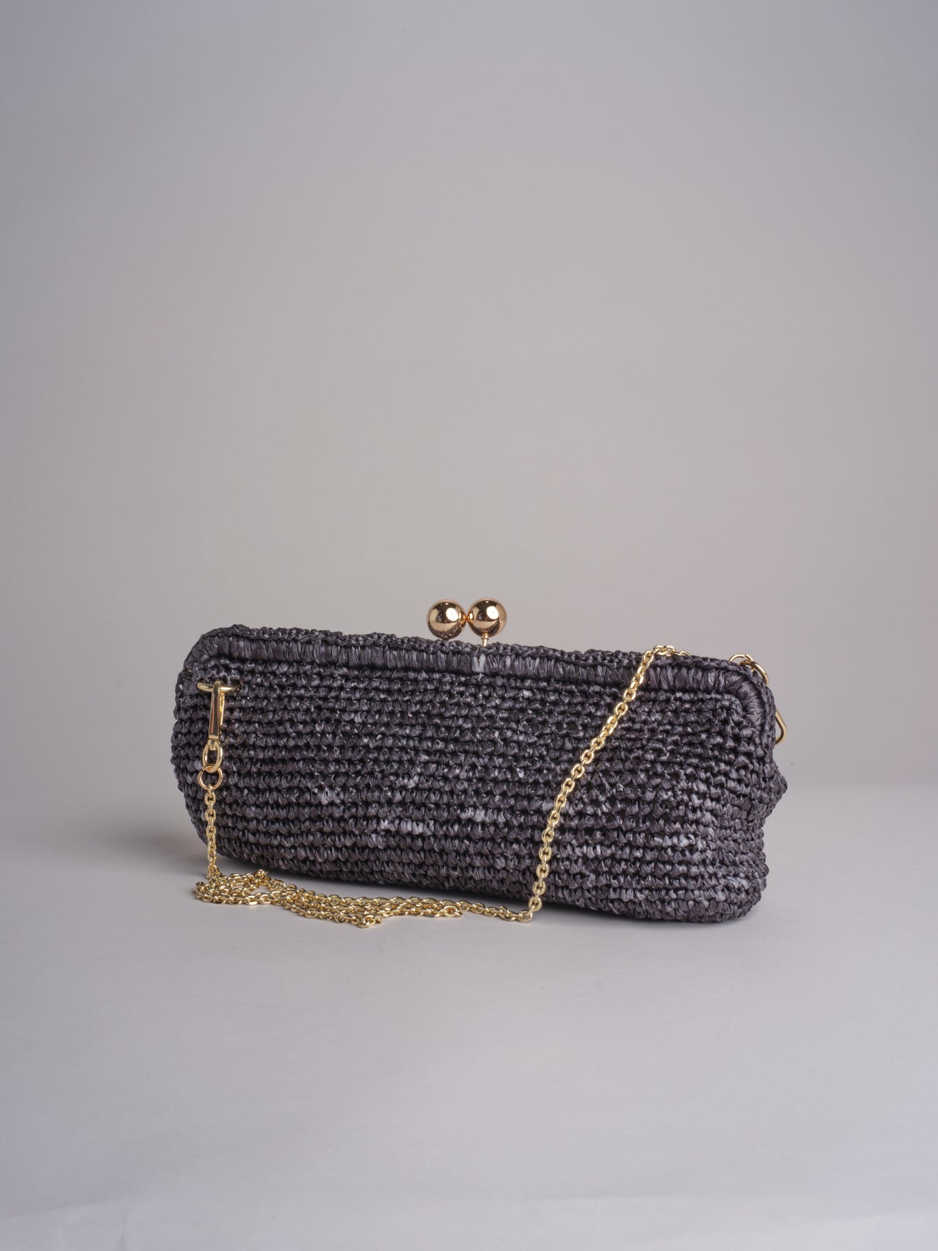 clutch lunga in paglia CORA CROCHET W11 NERO via mail bag 
