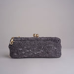 clutch lunga in paglia CORA CROCHET W11 NERO via mail bag 