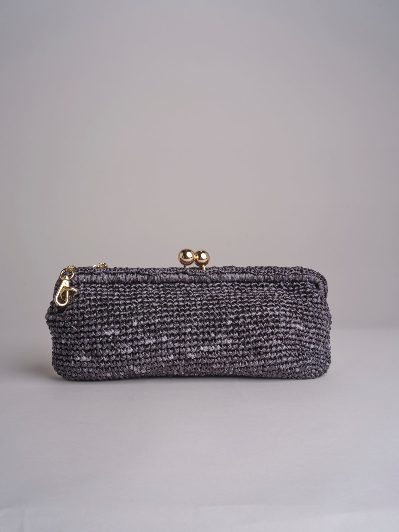 clutch lunga in paglia CORA CROCHET W11 NERO via mail bag 