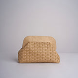 DALIA clutch in paglia e pelle a quadri DALIA RATTAN 101 NATURALE.CASTAGNA via mail bag 