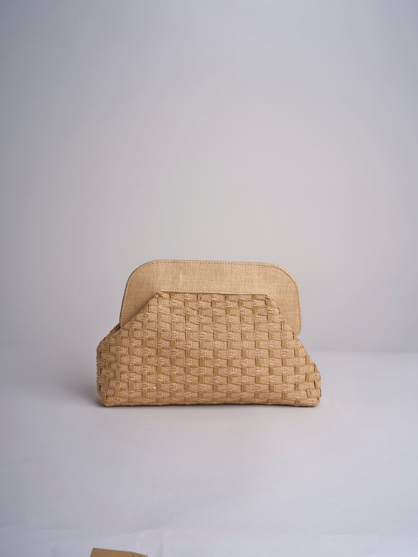 DALIA clutch in paglia e pelle a quadri DALIA RATTAN 101 NATURALE.CASTAGNA via mail bag 