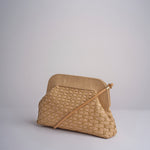 DALIA clutch in paglia e pelle a quadri DALIA RATTAN 101 NATURALE.CASTAGNA via mail bag 