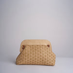 DALIA clutch in paglia e pelle a quadri DALIA RATTAN 101 NATURALE.CASTAGNA via mail bag 