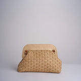 DALIA clutch in paglia e pelle a quadri DALIA RATTAN 101 NATURALE.CASTAGNA via mail bag 