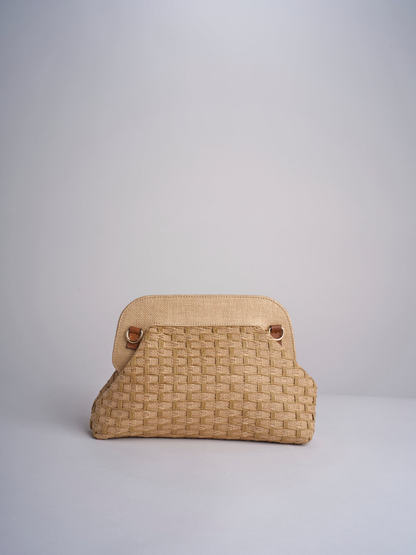 DALIA clutch in paglia e pelle a quadri DALIA RATTAN 101 NATURALE.CASTAGNA via mail bag 
