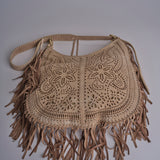 borsa a tracolla con fiori laserati e frange NADINE SUEDE AB02 BEIGE via mail bag 