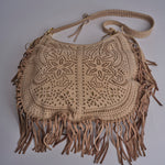 borsa a tracolla con fiori laserati e frange NADINE SUEDE AB02 BEIGE via mail bag 