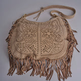 borsa a tracolla con fiori laserati e frange NADINE SUEDE AB02 BEIGE via mail bag 