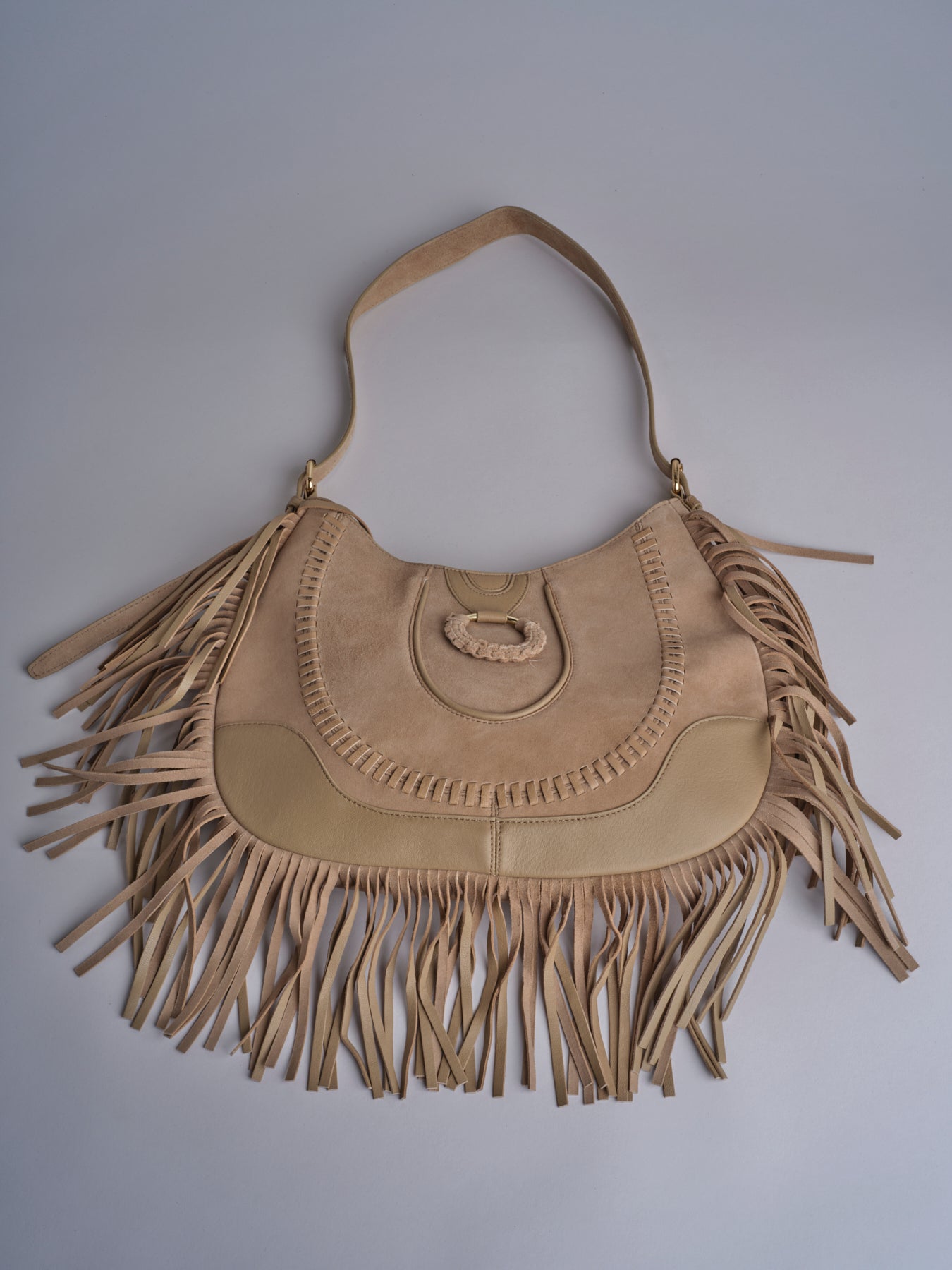 tracolla in camoscio con frange VIVIENNE SUEDE AB02 BEIGE via mail bag 