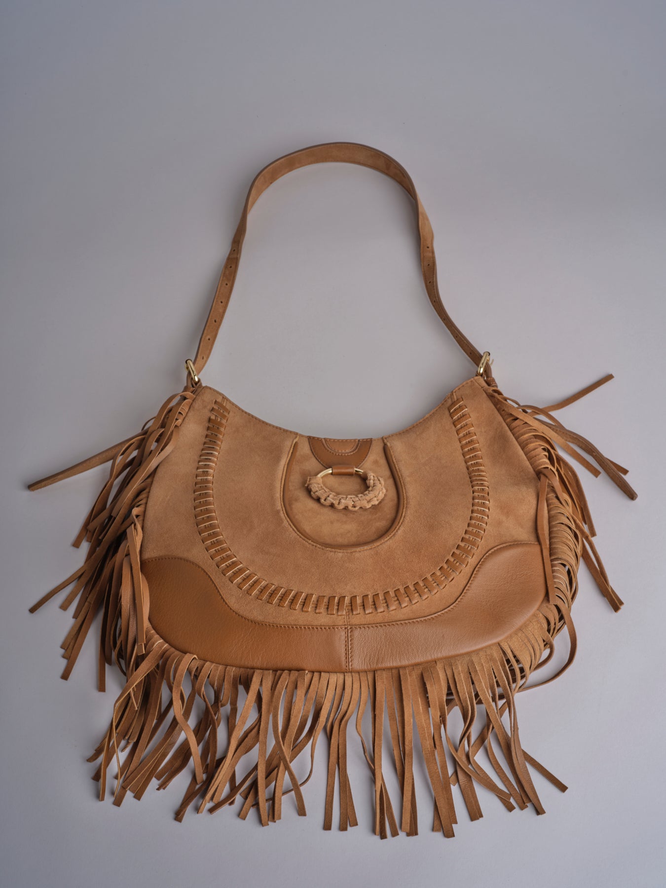 tracolla in camoscio con frange VIVIENNE SUEDE AB07 TABACCO via mail bag 