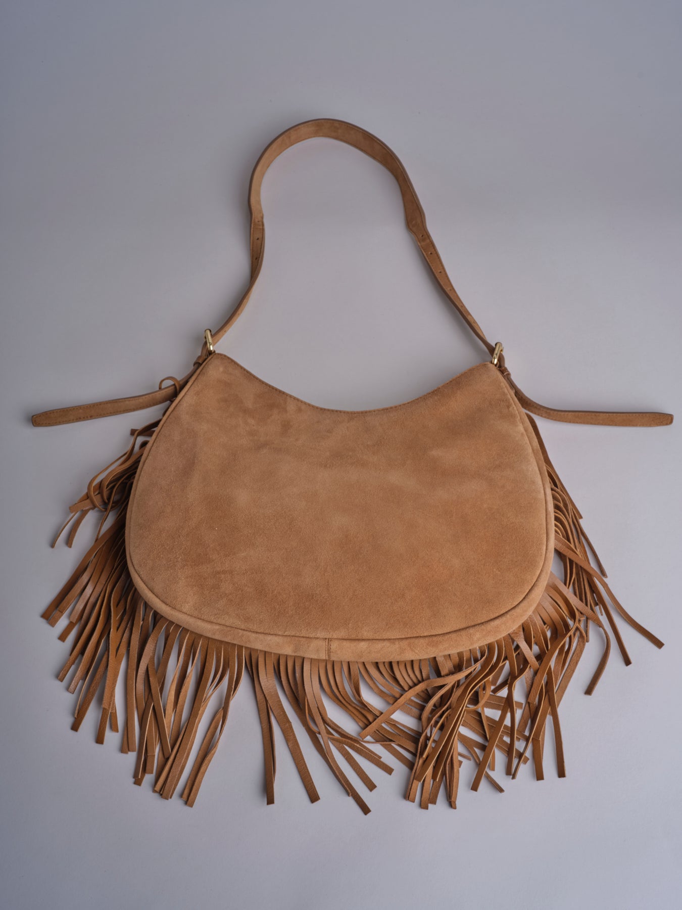 tracolla in camoscio con frange VIVIENNE SUEDE AB07 TABACCO via mail bag 