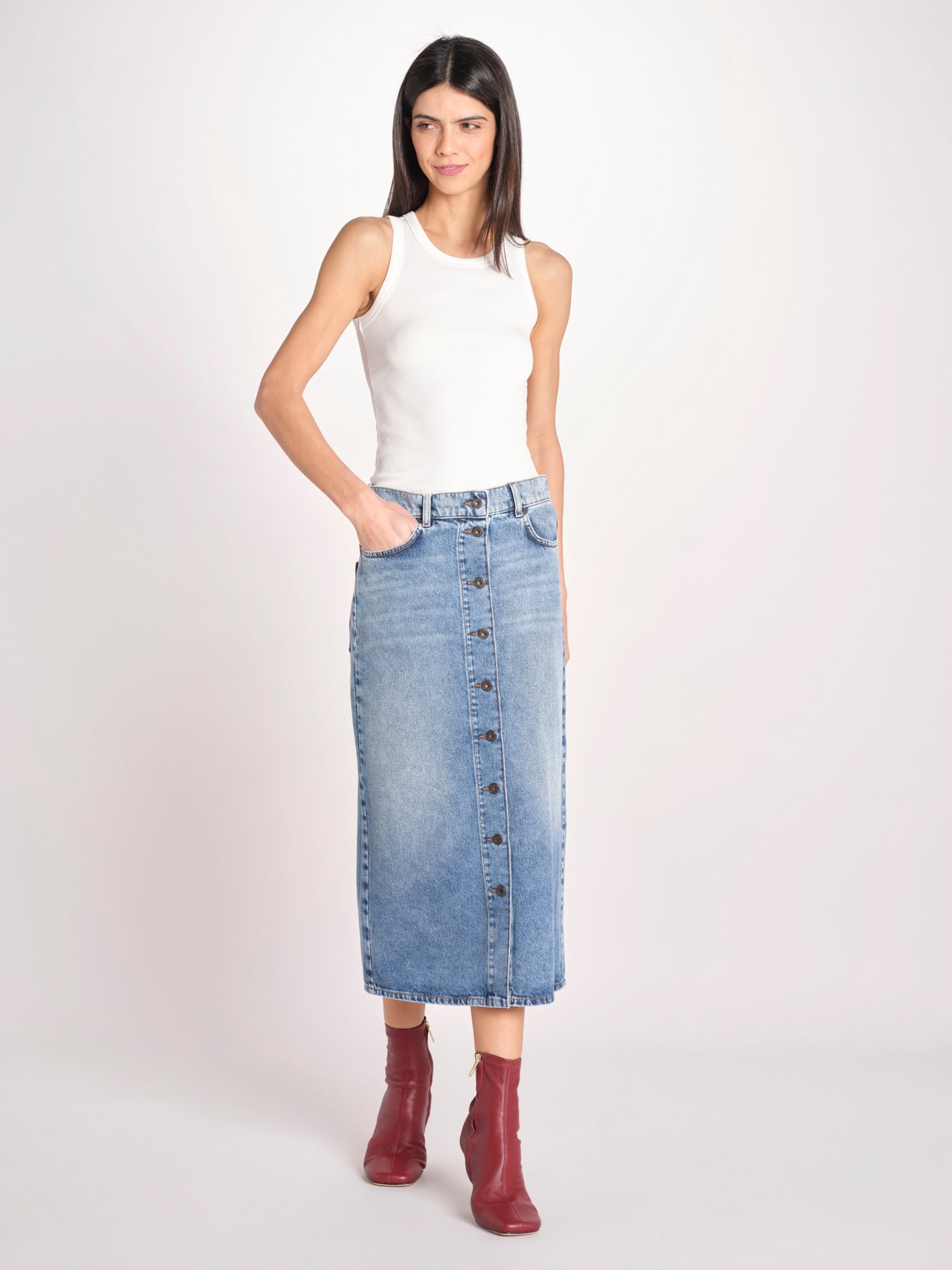 gonna lunga in denim con bottoni ASTI 2615101062600 006 BLU weekend maxmara 