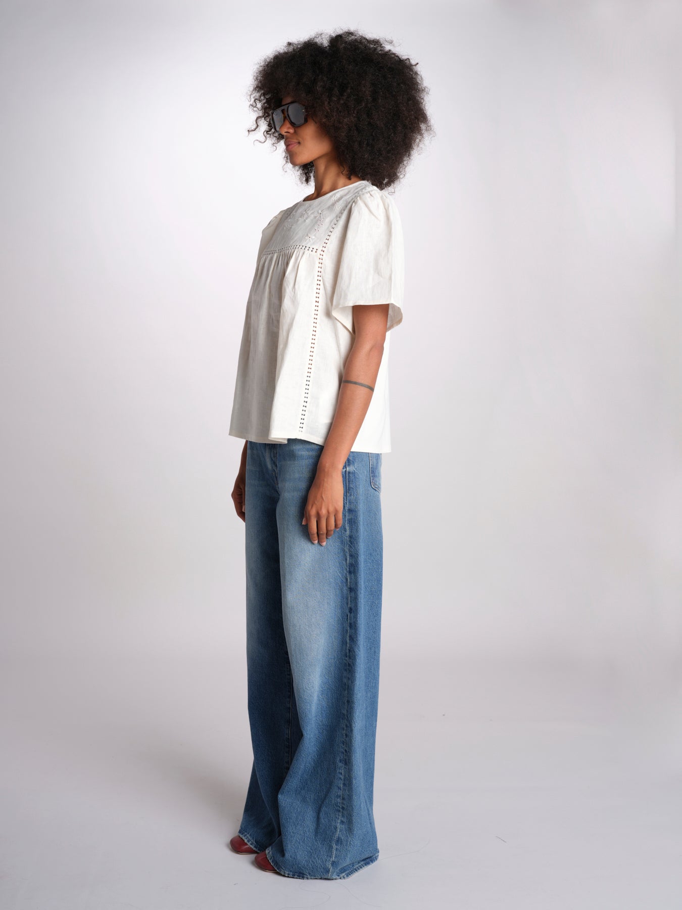 t-shirt in lino ricamata BACINO 2615941082600 001 ECRU weekend maxmara 