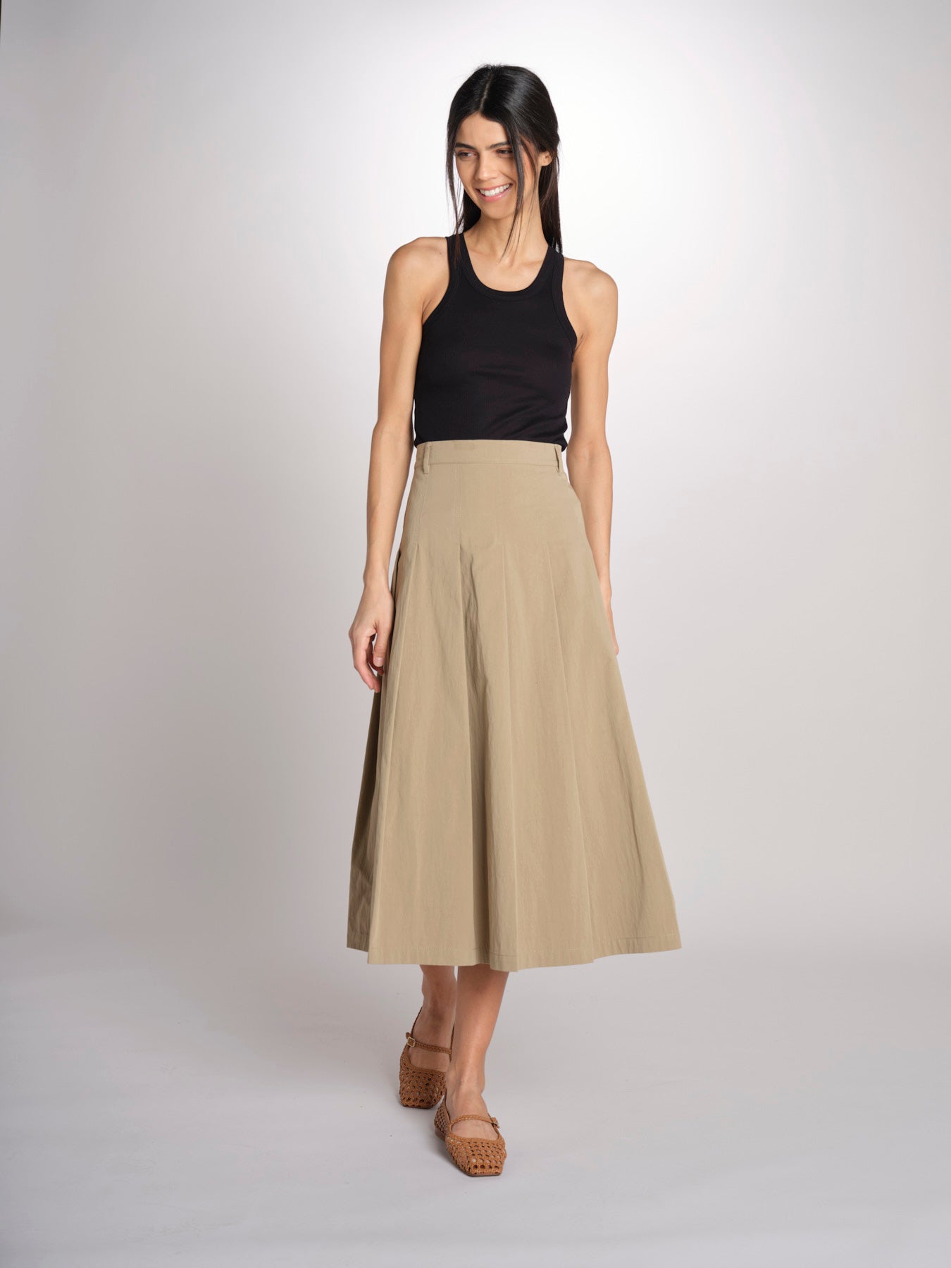 Gonna midi con pannelli a pieghe davanti DORME 2615101111600 002 NOCCIOLA weekend maxmara 