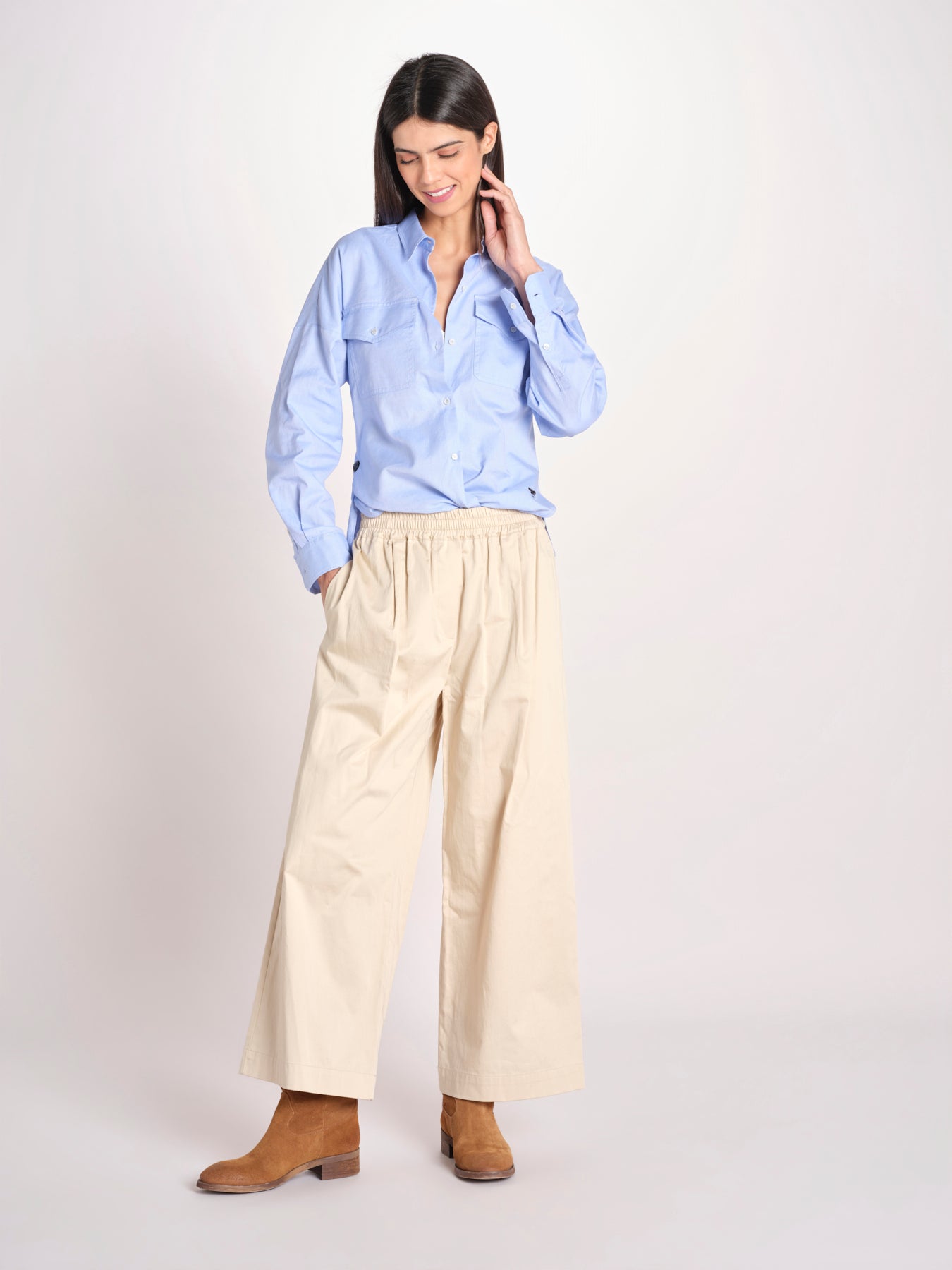 pantalone con elastico in popeline GOLFO 2615131102600 001 BEIGE weekend maxmara 