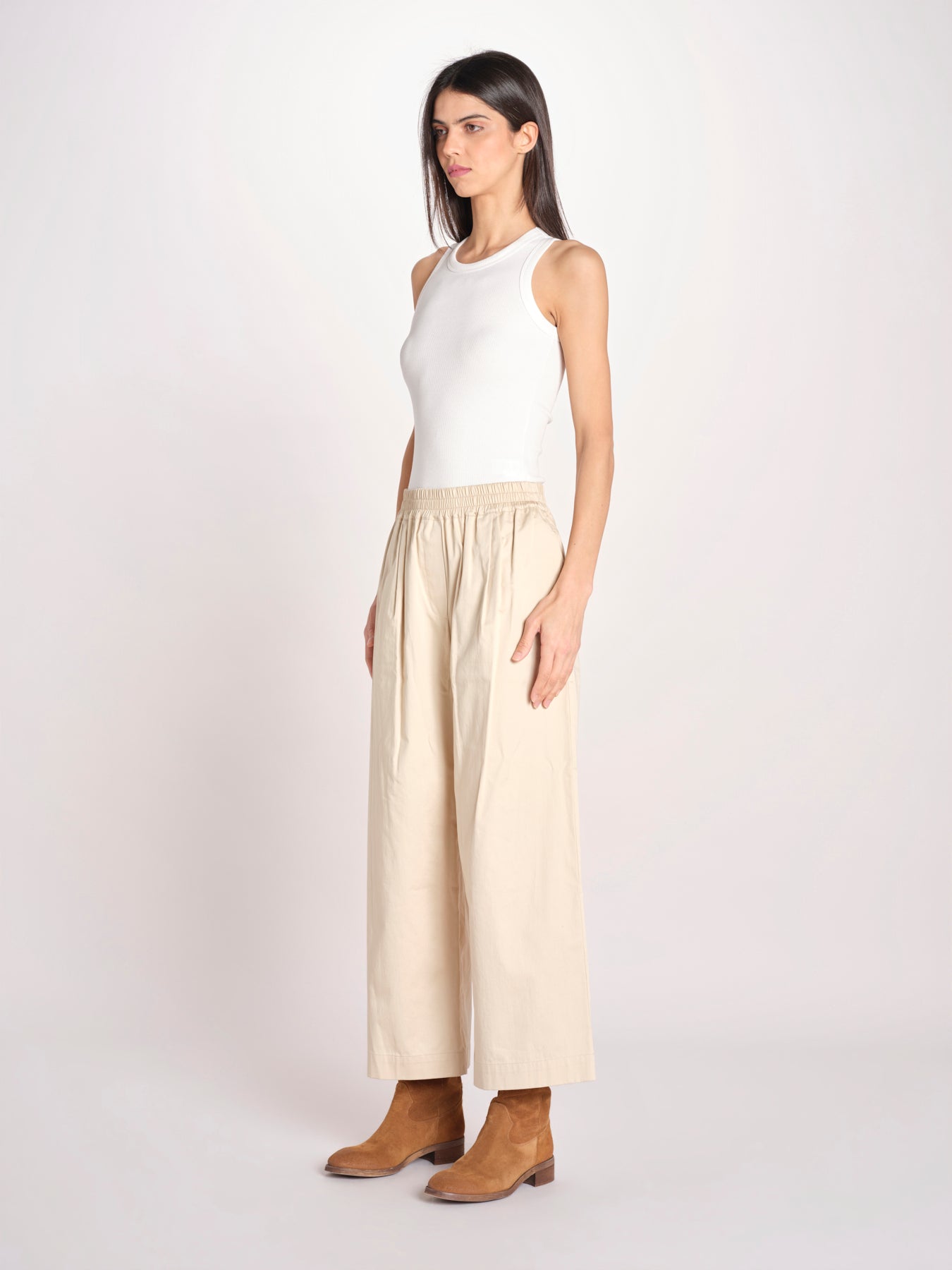 pantalone con elastico in popeline GOLFO 2615131102600 001 BEIGE weekend maxmara 