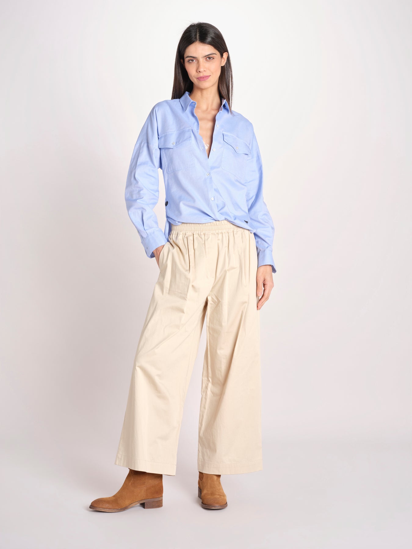 pantalone con elastico in popeline GOLFO 2615131102600 001 BEIGE weekend maxmara 