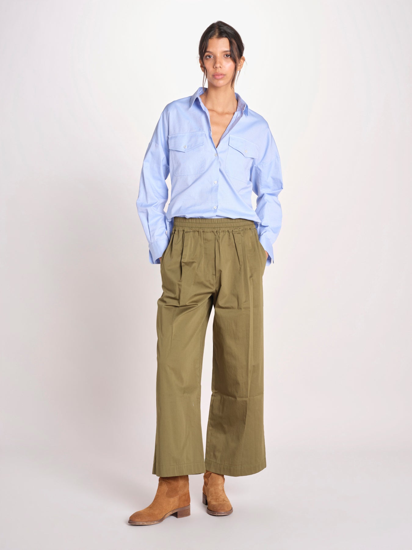 pantalone con elastico in popeline GOLFO 2615131102600 002 VERDE KAKI weekend maxmara 