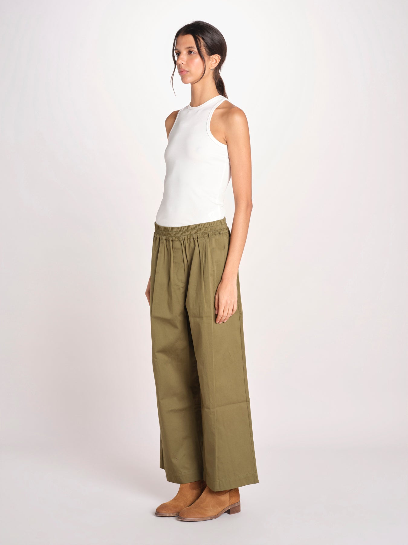 pantalone con elastico in popeline GOLFO 2615131102600 002 VERDE KAKI weekend maxmara 