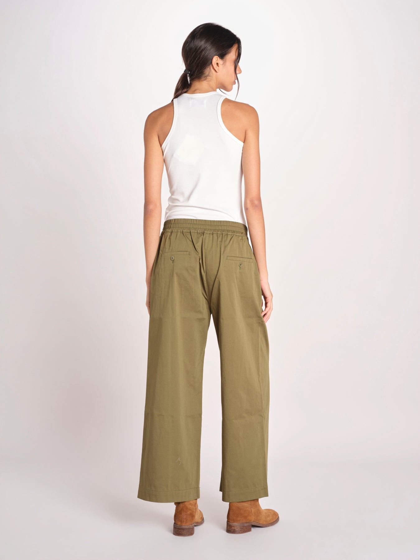 pantalone con elastico in popeline GOLFO 2615131102600 002 VERDE KAKI weekend maxmara 