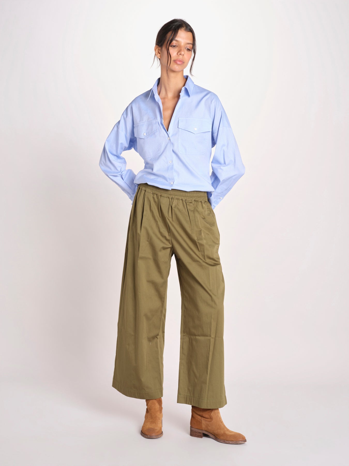 pantalone con elastico in popeline GOLFO 2615131102600 002 VERDE KAKI weekend maxmara 
