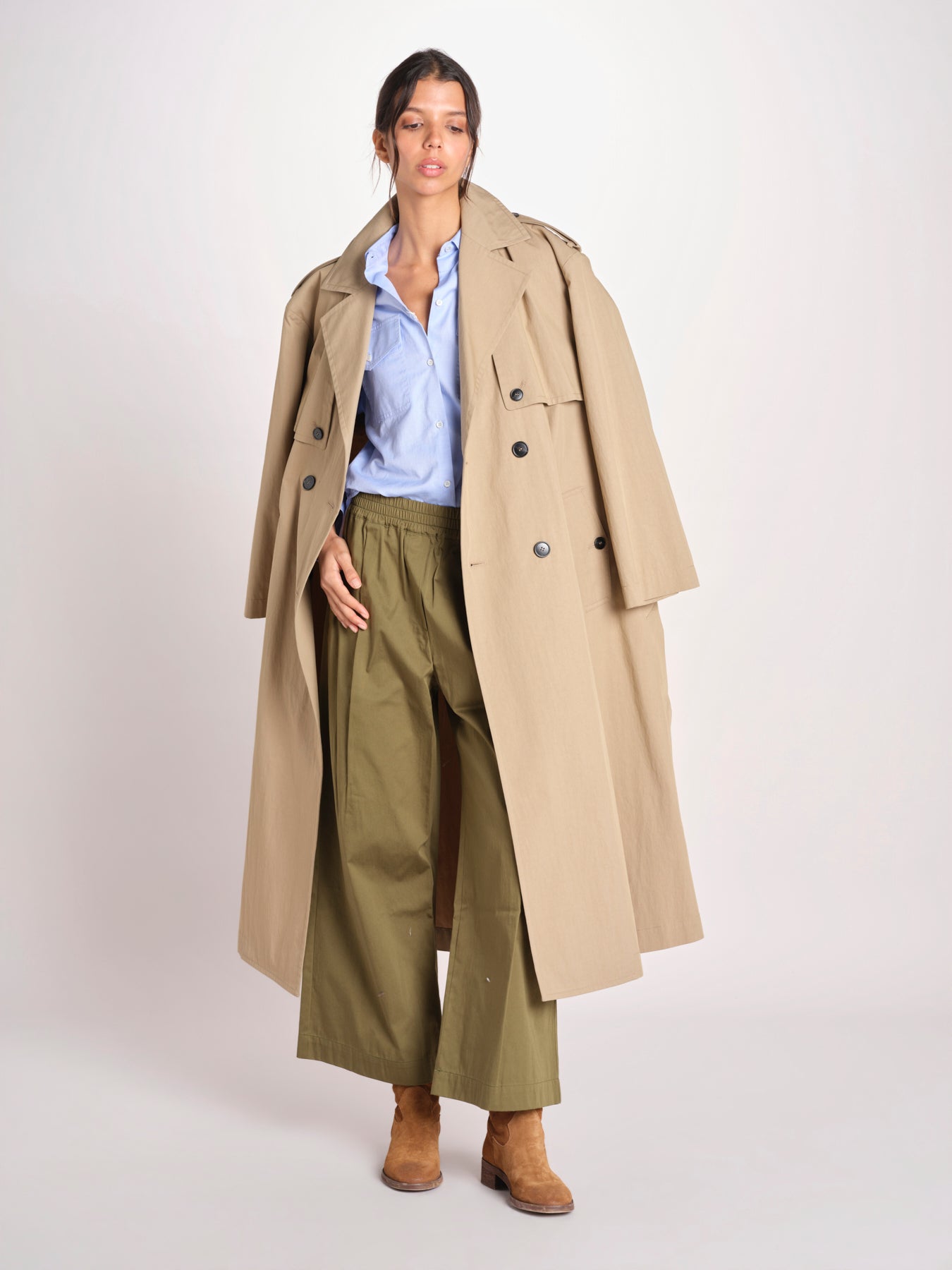 pantalone con elastico in popeline GOLFO 2615131102600 002 VERDE KAKI weekend maxmara 