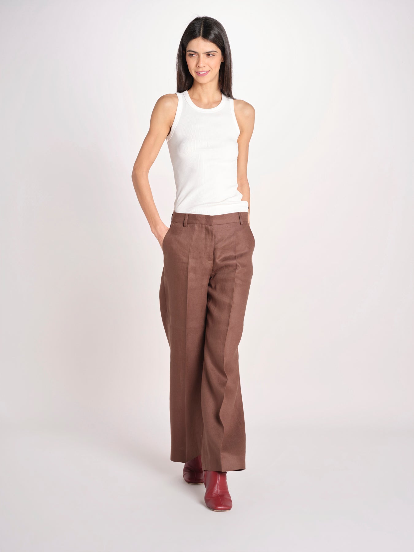 pantalone in lino MALIZIA 2615131112600 037 CIOCCOLATO weekend maxmara 