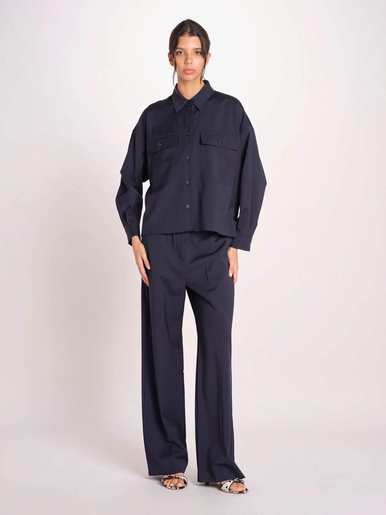 Giacca a camicia in tela di pura lana stretch MULINO 2615041021600 001 BLU weekend maxmara 