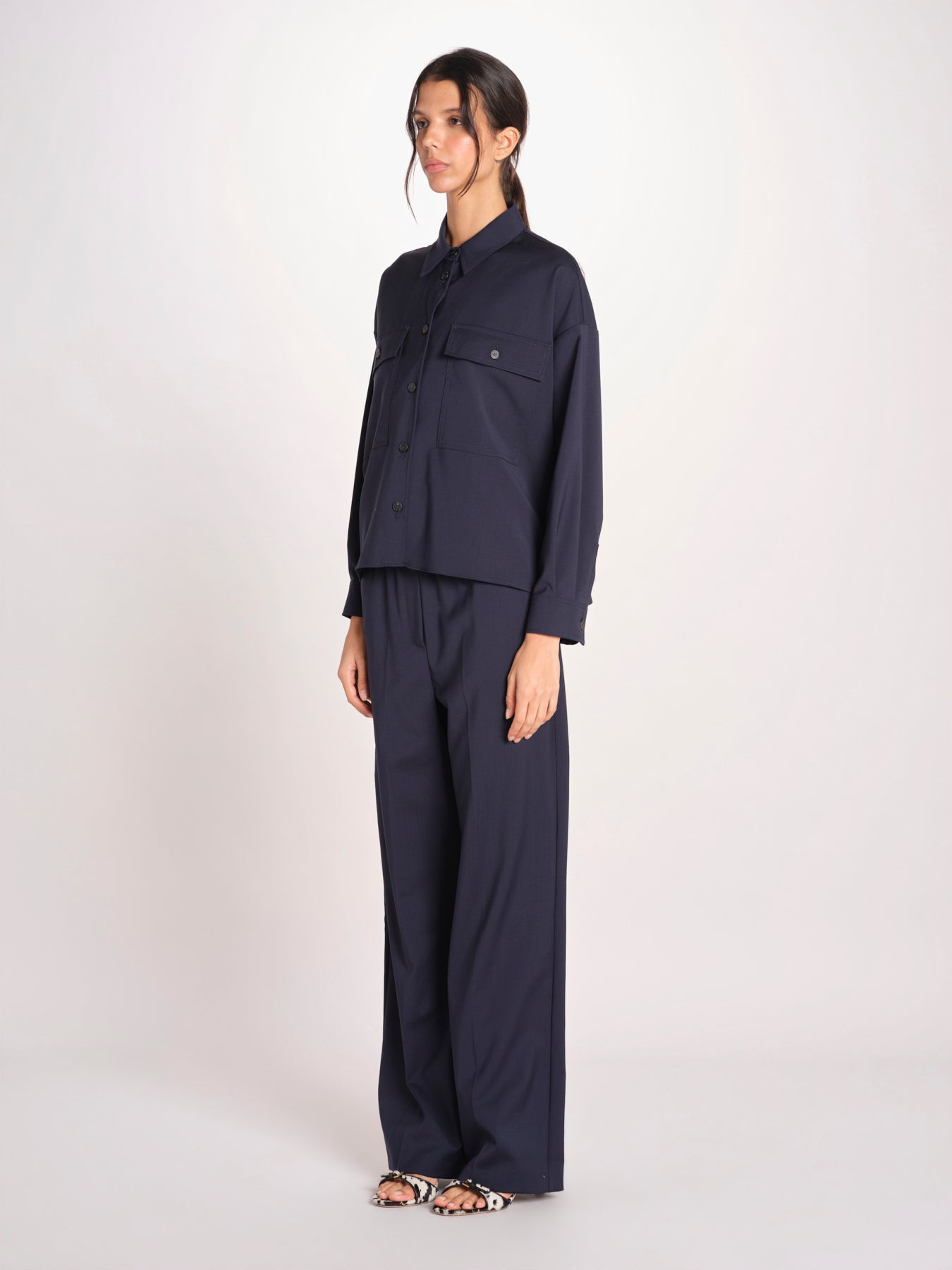 Giacca a camicia in tela di pura lana stretch MULINO 2615041021600 001 BLU weekend maxmara 