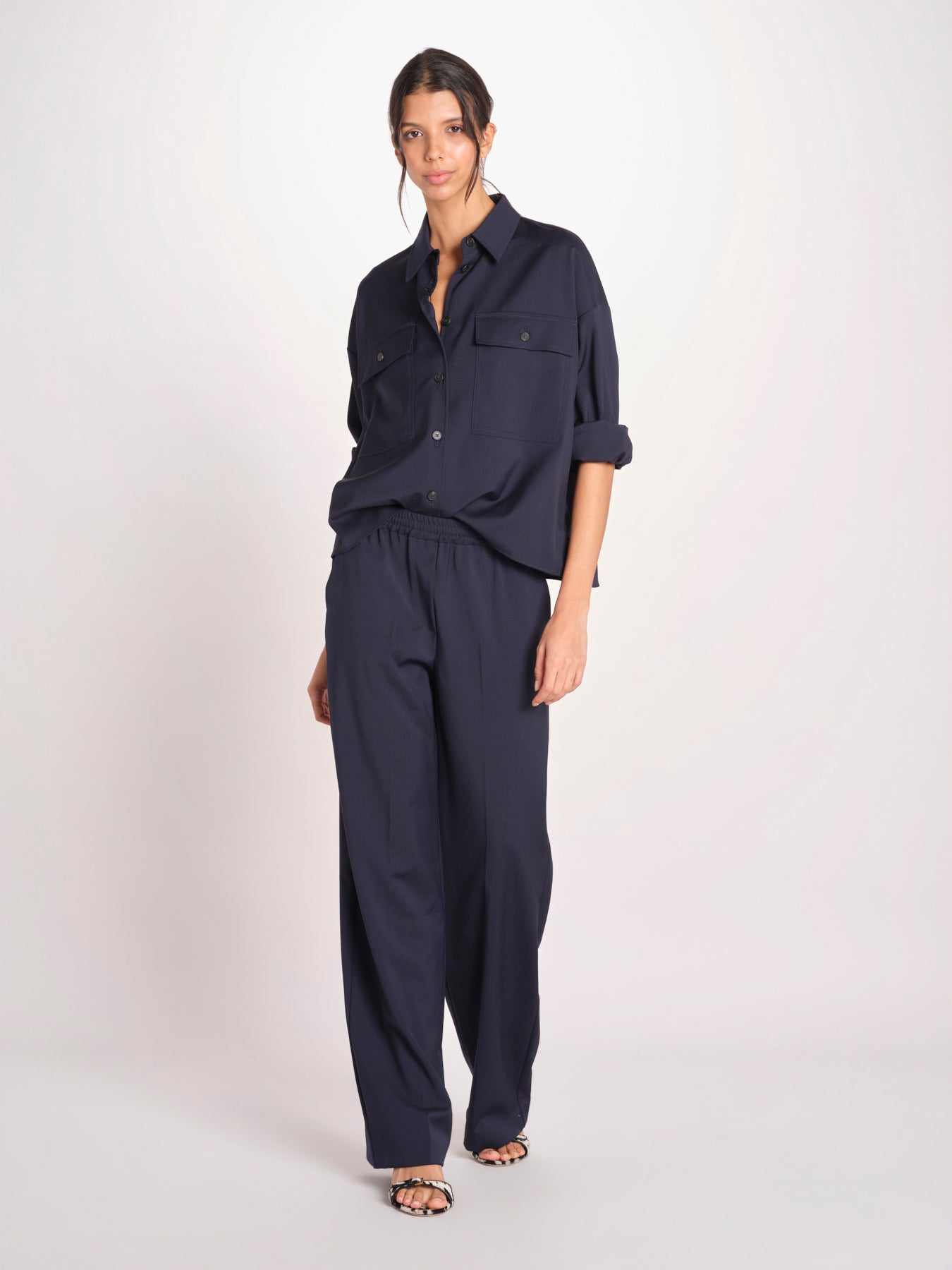 Giacca a camicia in tela di pura lana stretch MULINO 2615041021600 001 BLU weekend maxmara 