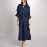 Gonna midi con pieghe semicucite in denim OVALE 2615101071600 001 BLU weekend maxmara 