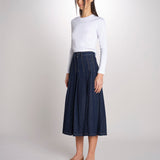 Gonna midi con pieghe semicucite in denim OVALE 2615101071600 001 BLU weekend maxmara 