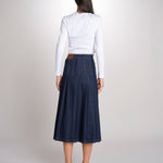 Gonna midi con pieghe semicucite in denim OVALE 2615101071600 001 BLU weekend maxmara 