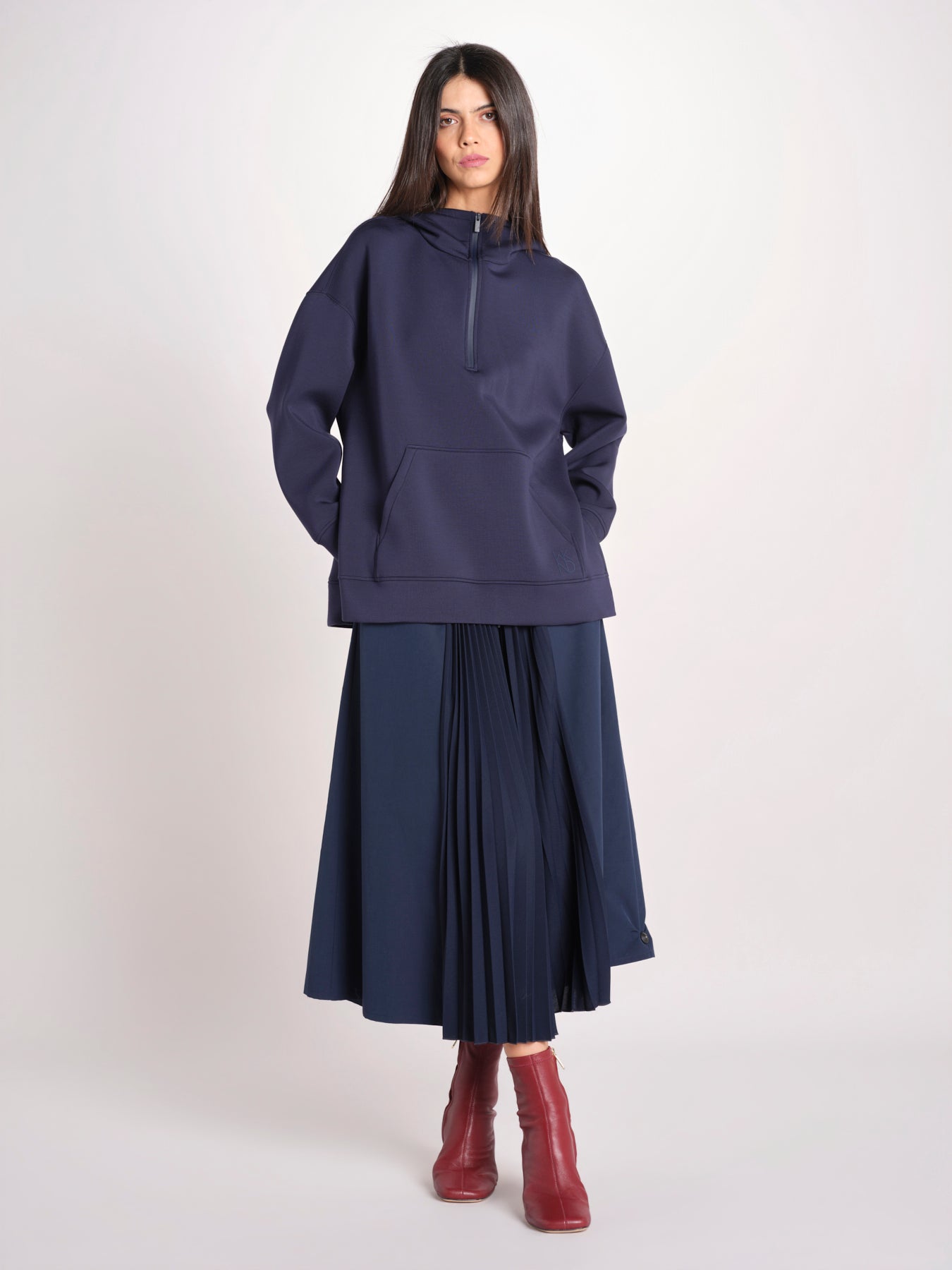 felpa lunga con cappuccio e collo a cratere regolabile RADURA 2615921011600 002 BLU weekend maxmara 