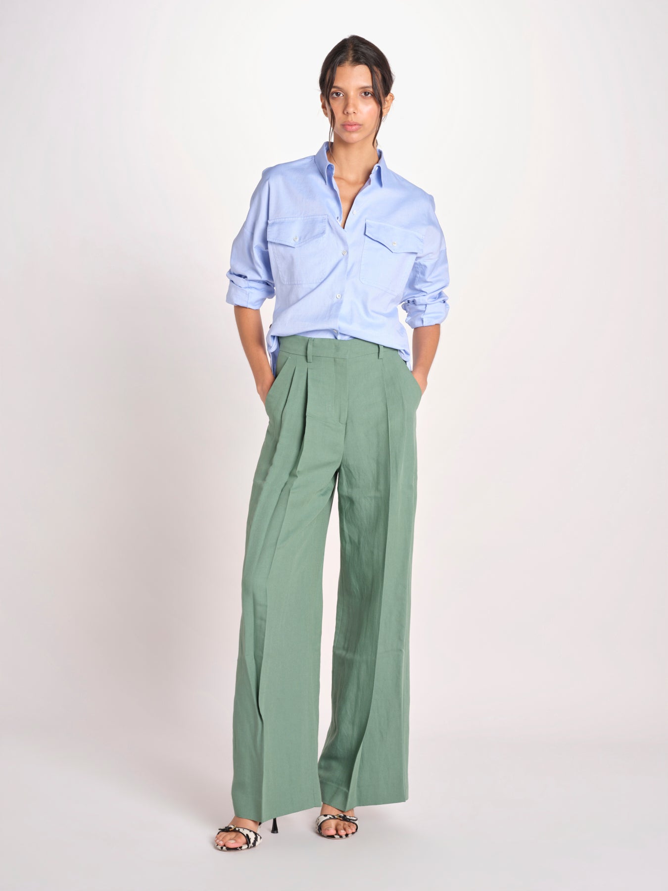 pantalone con due pinces in lino VELIERO 2615131092600 007 VERDE weekend maxmara 