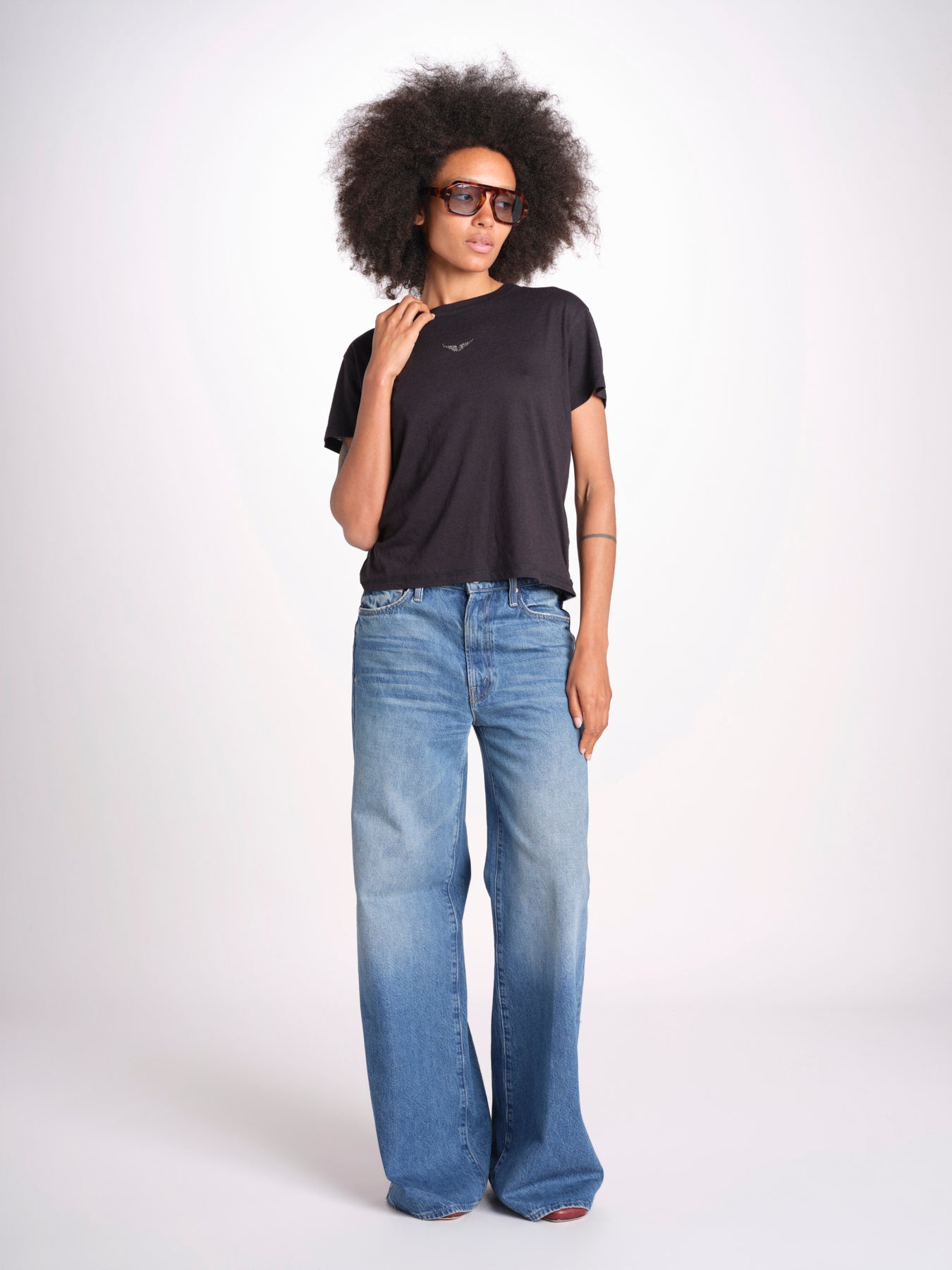 t-shirt girocollo con ali strass JWTS01669 NOIR 001 zadig & voltaire 