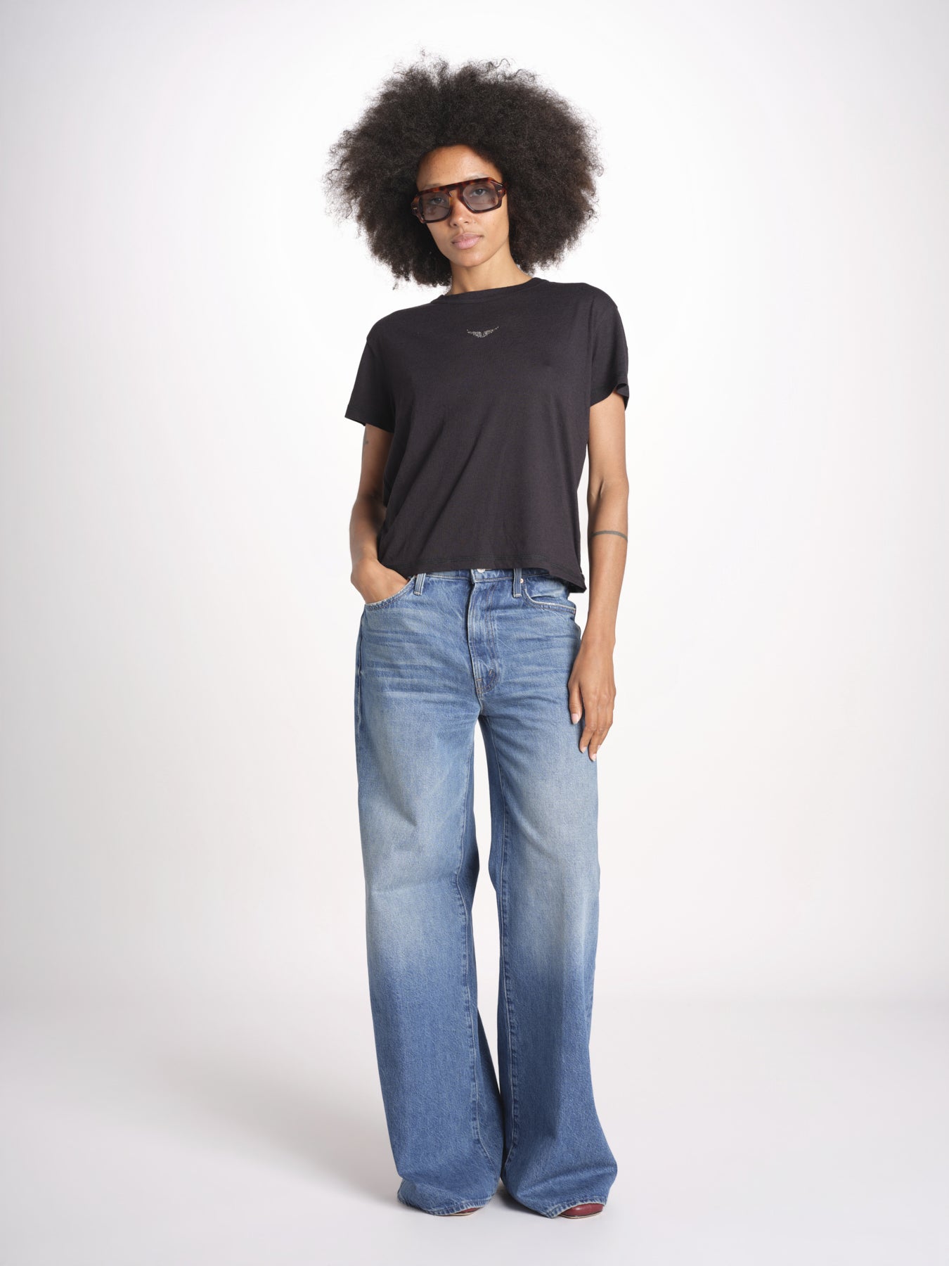 t-shirt girocollo con ali strass JWTS01669 NOIR 001 zadig & voltaire 